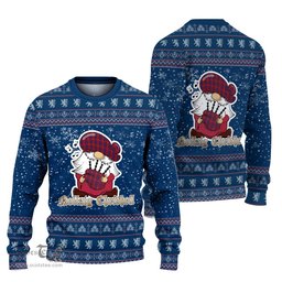 Scottish Hamilton Clan Christmas Family Tartan Ugly Sweater with Funny Gnome Playing Bagpipes Scottish Plaid Tartan Plaid - ScotsTee - scotstee.com
