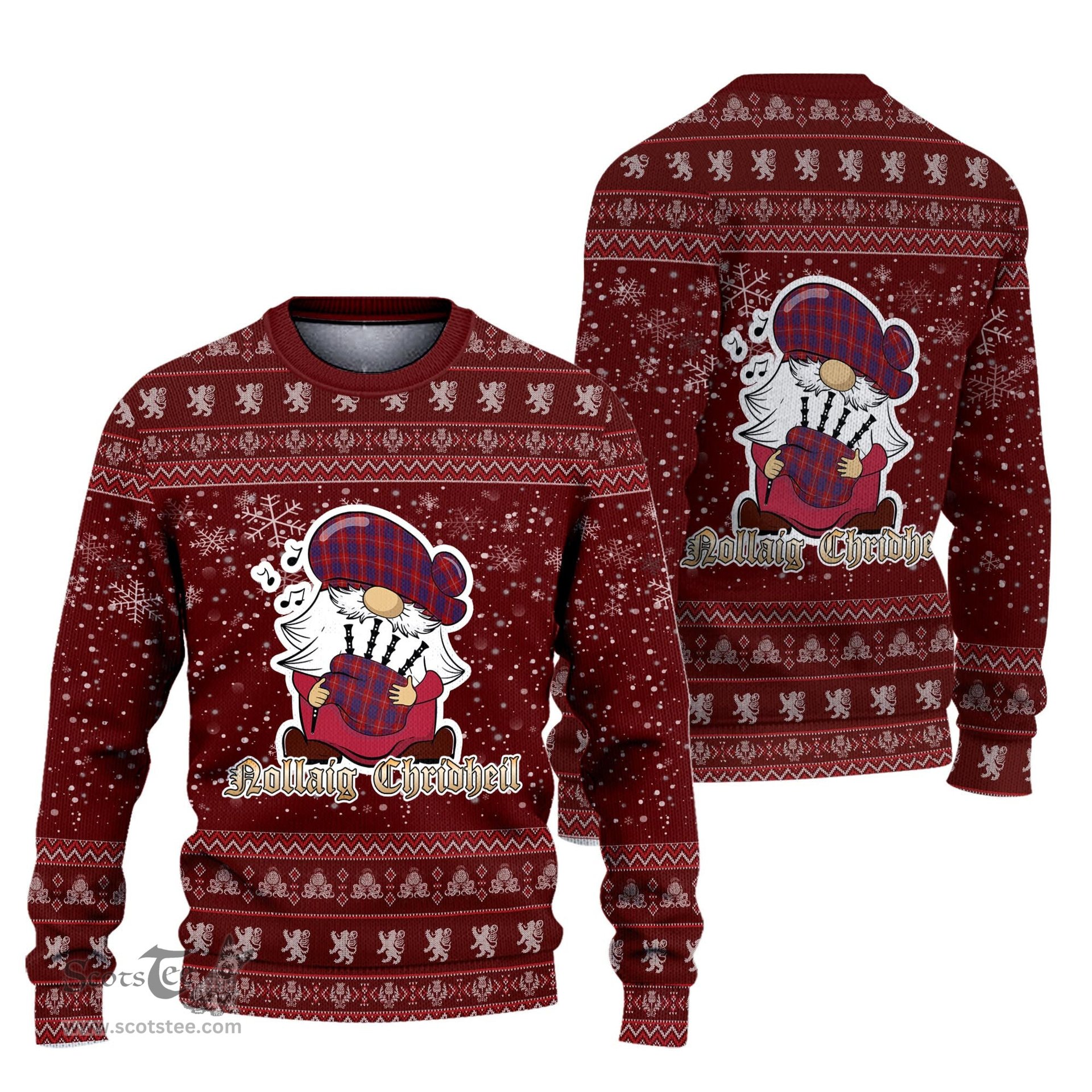 Scottish Hamilton Clan Christmas Family Tartan Ugly Sweater with Funny Gnome Playing Bagpipes Scottish Plaid Tartan Plaid - ScotsTee - scotstee.com