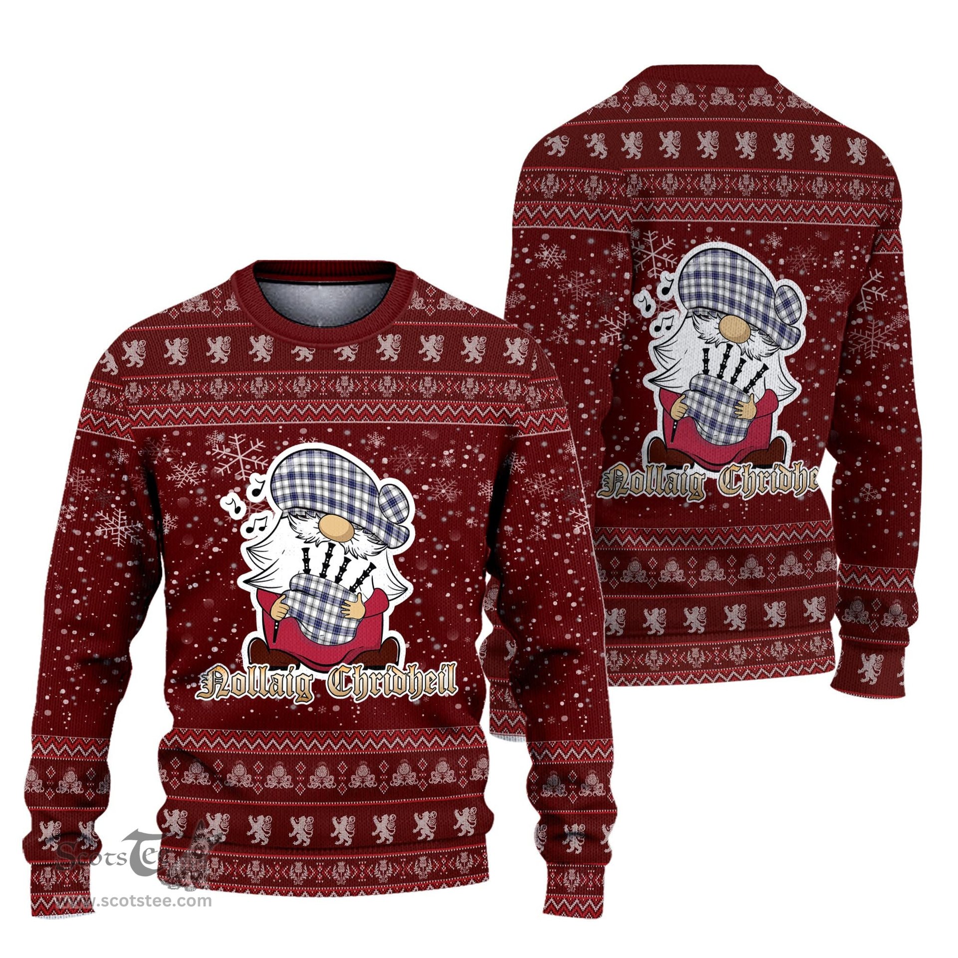 Scottish Hannay Modern Clan Christmas Family Tartan Ugly Sweater with Funny Gnome Playing Bagpipes Scottish Plaid Tartan Plaid - ScotsTee - scotstee.com