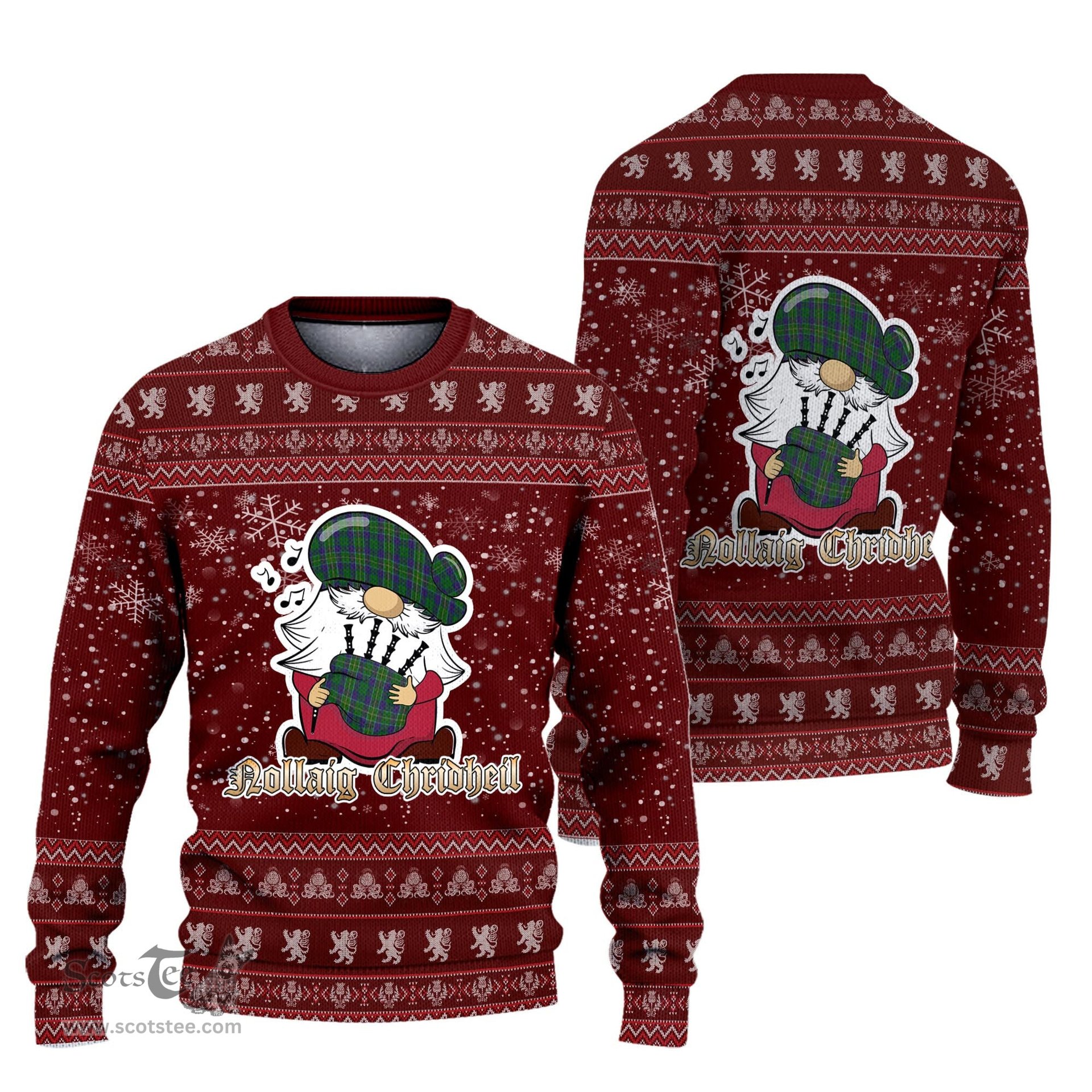 Scottish Hunter of Hunterston Clan Christmas Family Tartan Ugly Sweater with Funny Gnome Playing Bagpipes Scottish Plaid Tartan Plaid - ScotsTee - scotstee.com