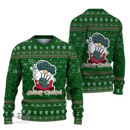 Scottish Gordon Old Ancient Clan Christmas Family Tartan Ugly Sweater with Funny Gnome Playing Bagpipes Scottish Plaid Tartan Plaid - ScotsTee - scotstee.com