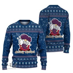 Scottish Montgomery Modern Clan Christmas Family Tartan Ugly Sweater with Funny Gnome Playing Bagpipes Scottish Plaid Tartan Plaid - ScotsTee - scotstee.com