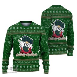 Scottish Oliphant Clan Christmas Family Tartan Ugly Sweater with Funny Gnome Playing Bagpipes Scottish Plaid Tartan Plaid - ScotsTee - scotstee.com