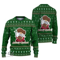 Scottish MacLachlan Hunting Modern Clan Christmas Family Tartan Ugly Sweater with Funny Gnome Playing Bagpipes Scottish Plaid Tartan Plaid - ScotsTee - scotstee.com