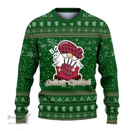 Scottish O'Meehan Clan Christmas Family Tartan Ugly Sweater with Funny Gnome Playing Bagpipes Scottish Plaid Tartan Plaid - ScotsTee - scotstee.com