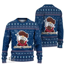 Scottish MacLean of Duart Clan Christmas Family Tartan Ugly Sweater with Funny Gnome Playing Bagpipes Scottish Plaid Tartan Plaid - ScotsTee - scotstee.com