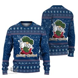 Scottish Moss Clan Christmas Family Tartan Ugly Sweater with Funny Gnome Playing Bagpipes Scottish Plaid Tartan Plaid - ScotsTee - scotstee.com