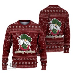 Scottish Moss Clan Christmas Family Tartan Ugly Sweater with Funny Gnome Playing Bagpipes Scottish Plaid Tartan Plaid - ScotsTee - scotstee.com