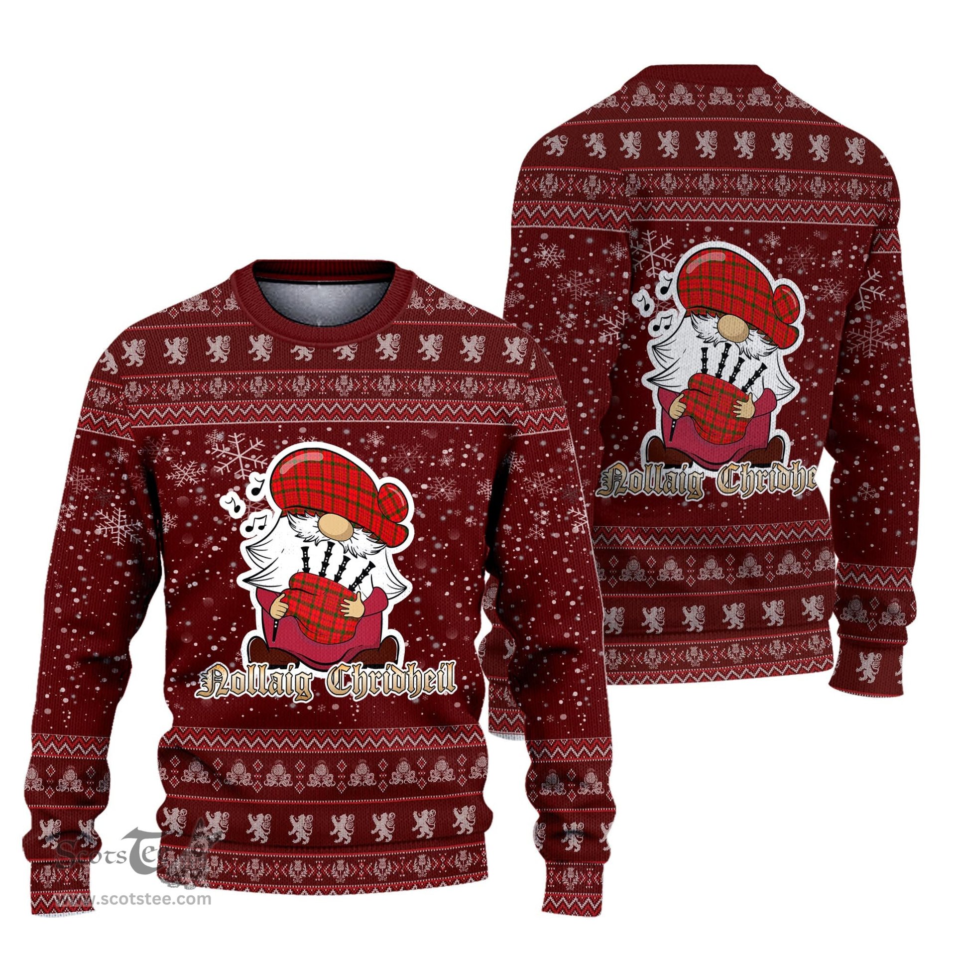 Scottish MacDonell of Keppoch Modern Clan Christmas Family Tartan Ugly Sweater with Funny Gnome Playing Bagpipes Scottish Plaid Tartan Plaid - ScotsTee - scotstee.com