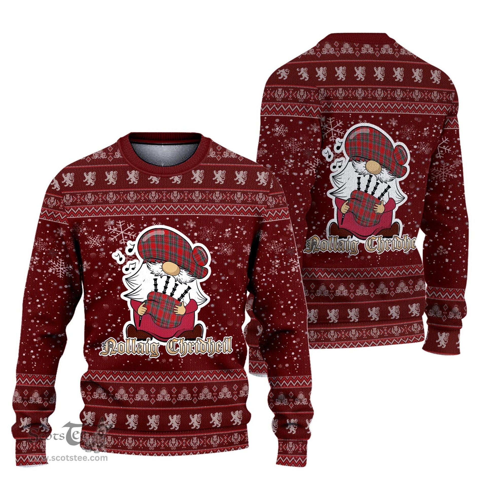 Scottish MacBean Clan Christmas Family Tartan Ugly Sweater with Funny Gnome Playing Bagpipes Scottish Plaid Tartan Plaid - ScotsTee - scotstee.com