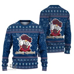 Scottish Lindsay Modern Clan Christmas Family Tartan Ugly Sweater with Funny Gnome Playing Bagpipes Scottish Plaid Tartan Plaid - ScotsTee - scotstee.com