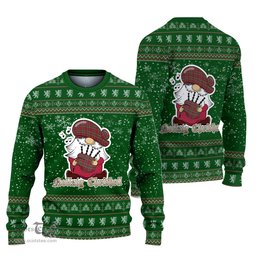 Scottish Lindsay Weathered Clan Christmas Family Tartan Ugly Sweater with Funny Gnome Playing Bagpipes Scottish Plaid Tartan Plaid - ScotsTee - scotstee.com