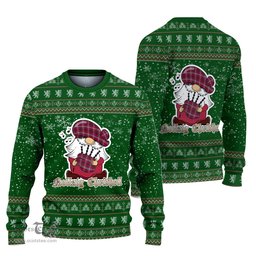 Scottish Little Clan Christmas Family Tartan Ugly Sweater with Funny Gnome Playing Bagpipes Scottish Plaid Tartan Plaid - ScotsTee - scotstee.com