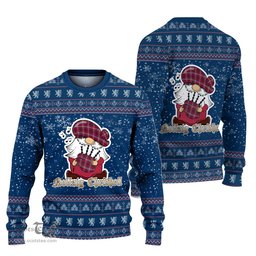 Scottish Little Clan Christmas Family Tartan Ugly Sweater with Funny Gnome Playing Bagpipes Scottish Plaid Tartan Plaid - ScotsTee - scotstee.com