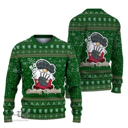 Scottish Nicolson Hunting Ancient Clan Christmas Family Tartan Ugly Sweater with Funny Gnome Playing Bagpipes Scottish Plaid Tartan Plaid - ScotsTee - scotstee.com