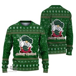Scottish Learmonth Clan Christmas Family Tartan Ugly Sweater with Funny Gnome Playing Bagpipes Scottish Plaid Tartan Plaid - ScotsTee - scotstee.com