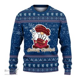 Scottish MacQueen Modern Clan Christmas Family Tartan Ugly Sweater with Funny Gnome Playing Bagpipes Scottish Plaid Tartan Plaid - ScotsTee - scotstee.com