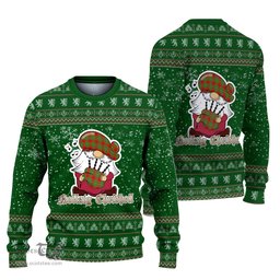 Scottish MacGregor Modern Clan Christmas Family Tartan Ugly Sweater with Funny Gnome Playing Bagpipes Scottish Plaid Tartan Plaid - ScotsTee - scotstee.com