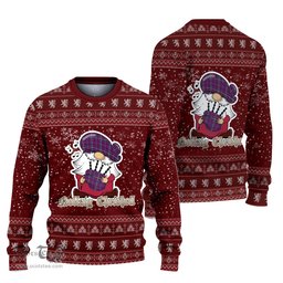 Scottish O'Riagain Clan Christmas Family Tartan Ugly Sweater with Funny Gnome Playing Bagpipes Scottish Plaid Tartan Plaid - ScotsTee - scotstee.com