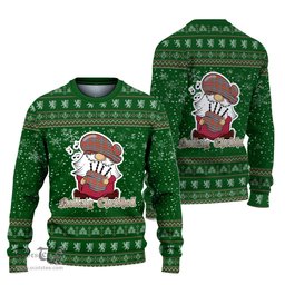 Scottish MacFarlane Ancient Clan Christmas Family Tartan Ugly Sweater with Funny Gnome Playing Bagpipes Scottish Plaid Tartan Plaid - ScotsTee - scotstee.com