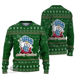 Scottish Roberton Clan Christmas Family Tartan Ugly Sweater with Funny Gnome Playing Bagpipes Scottish Plaid Tartan Plaid - ScotsTee - scotstee.com