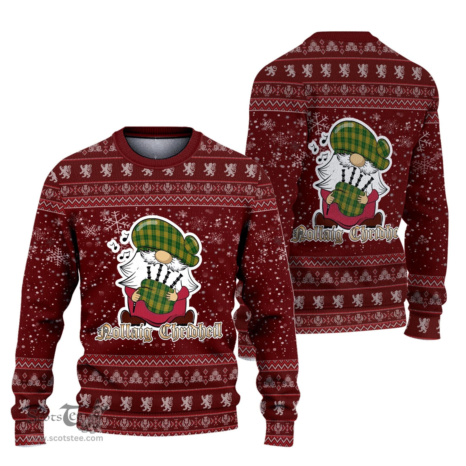 Scottish Meredith of Wales Clan Christmas Family Tartan Ugly Sweater with Funny Gnome Playing Bagpipes Scottish Plaid Tartan Plaid - ScotsTee - scotstee.com