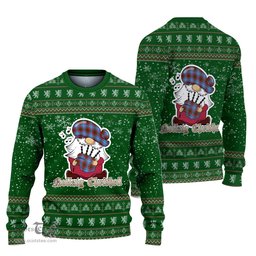 Scottish Preston Clan Christmas Family Tartan Ugly Sweater with Funny Gnome Playing Bagpipes Scottish Plaid Tartan Plaid - ScotsTee - scotstee.com