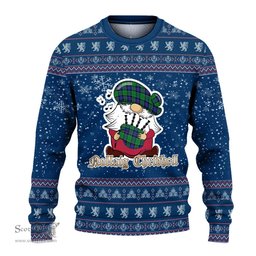 Scottish Monteith Clan Christmas Family Tartan Ugly Sweater with Funny Gnome Playing Bagpipes Scottish Plaid Tartan Plaid - ScotsTee - scotstee.com