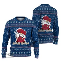 Scottish Rait Clan Christmas Family Tartan Ugly Sweater with Funny Gnome Playing Bagpipes Scottish Plaid Tartan Plaid - ScotsTee - scotstee.com