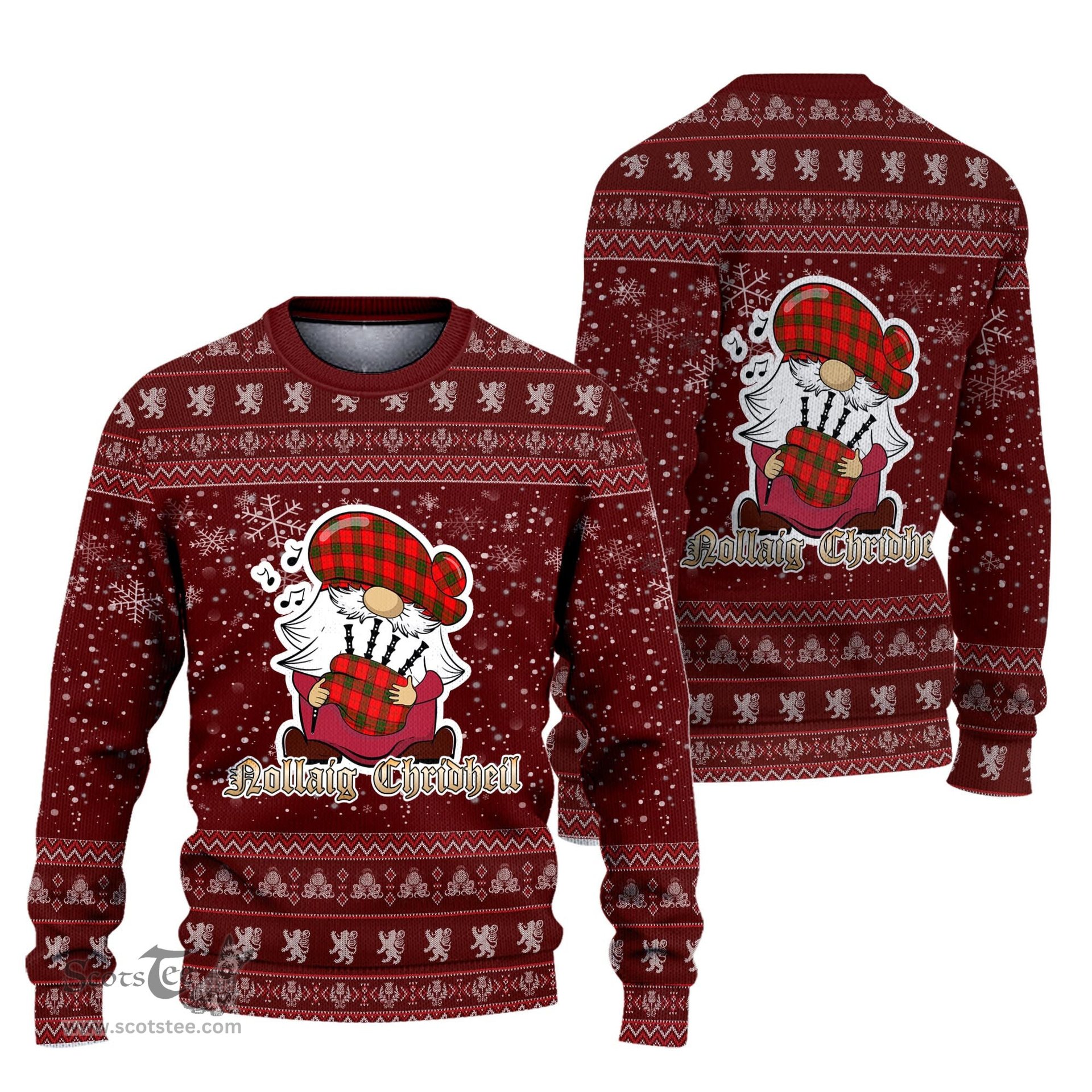 Scottish Maxwell Modern Clan Christmas Family Tartan Ugly Sweater with Funny Gnome Playing Bagpipes Scottish Plaid Tartan Plaid - ScotsTee - scotstee.com