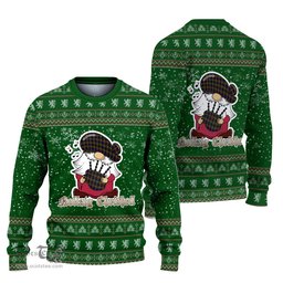 Scottish MacLellan Modern Clan Christmas Family Tartan Ugly Sweater with Funny Gnome Playing Bagpipes Scottish Plaid Tartan Plaid - ScotsTee - scotstee.com