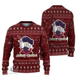 Scottish Pride of Scotland Clan Christmas Family Tartan Ugly Sweater with Funny Gnome Playing Bagpipes Scottish Plaid Tartan Plaid - ScotsTee - scotstee.com