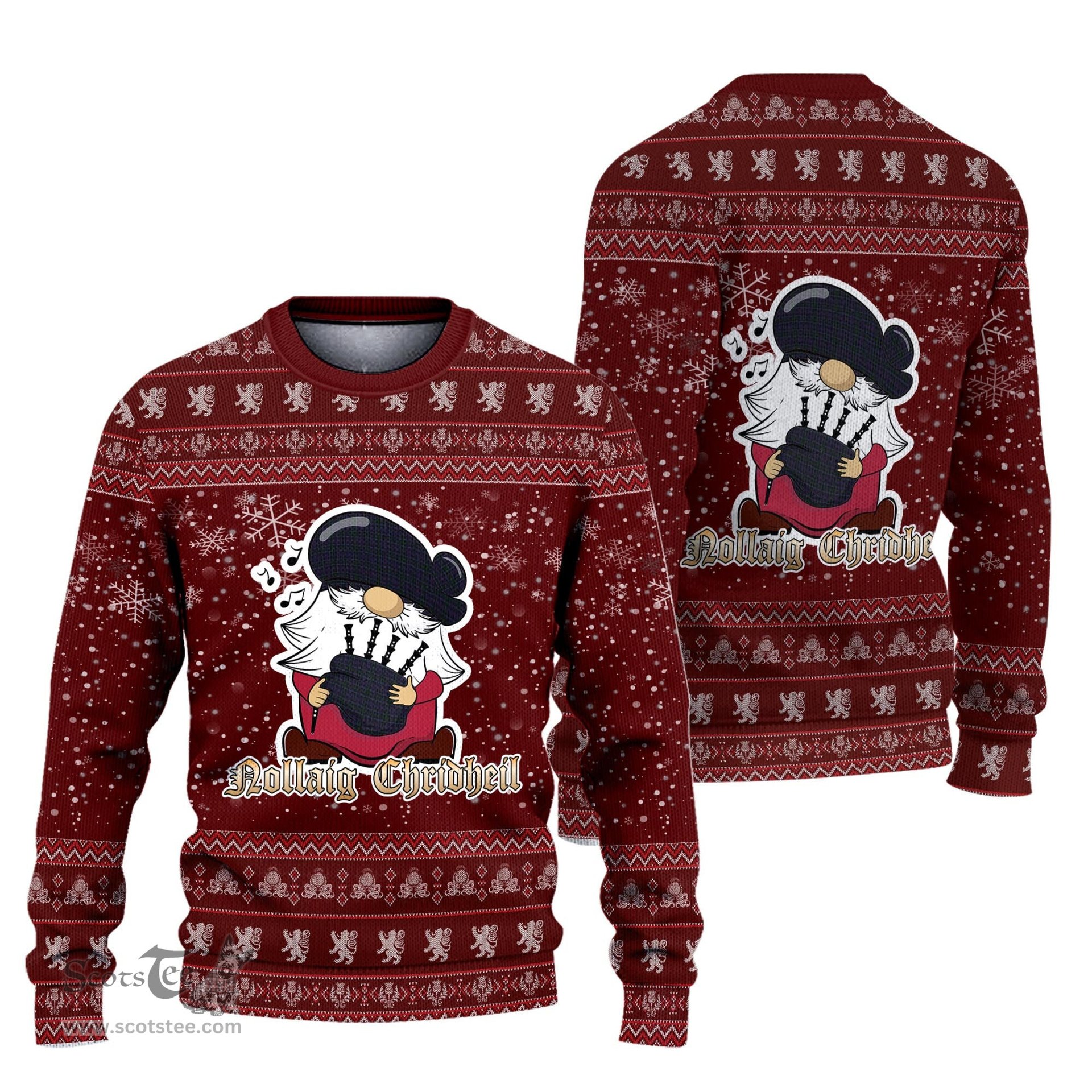 Scottish Pride (Wales) Clan Christmas Family Tartan Ugly Sweater with Funny Gnome Playing Bagpipes Scottish Plaid Tartan Plaid - ScotsTee - scotstee.com
