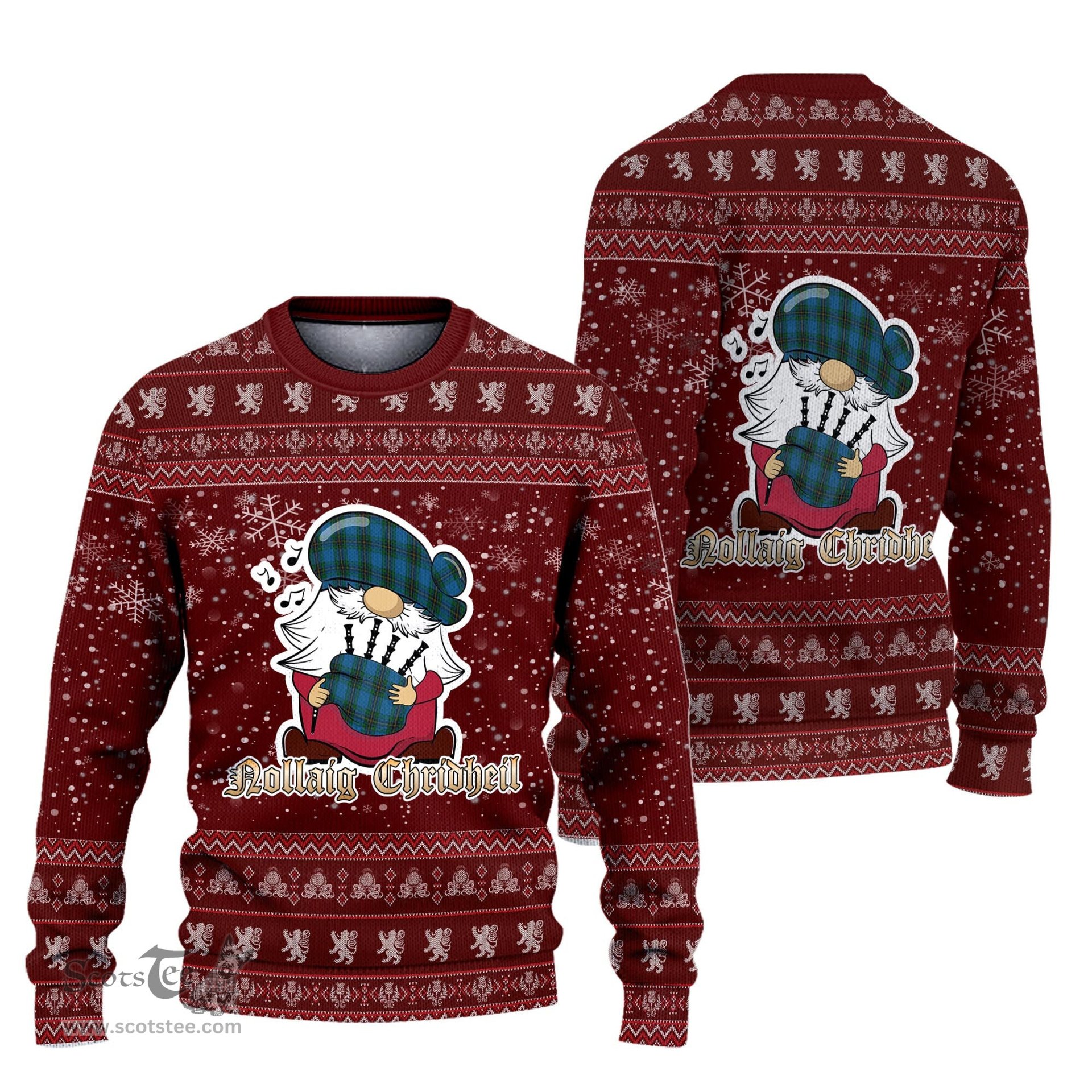 Scottish Murray of Elibank Clan Christmas Family Tartan Ugly Sweater with Funny Gnome Playing Bagpipes Scottish Plaid Tartan Plaid - ScotsTee - scotstee.com