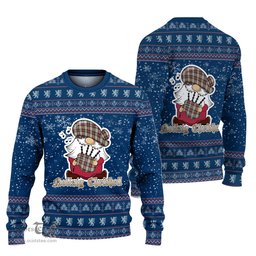 Scottish MacLean Dress Clan Christmas Family Tartan Ugly Sweater with Funny Gnome Playing Bagpipes Scottish Plaid Tartan Plaid - ScotsTee - scotstee.com