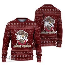 Scottish MacLean Dress Clan Christmas Family Tartan Ugly Sweater with Funny Gnome Playing Bagpipes Scottish Plaid Tartan Plaid - ScotsTee - scotstee.com