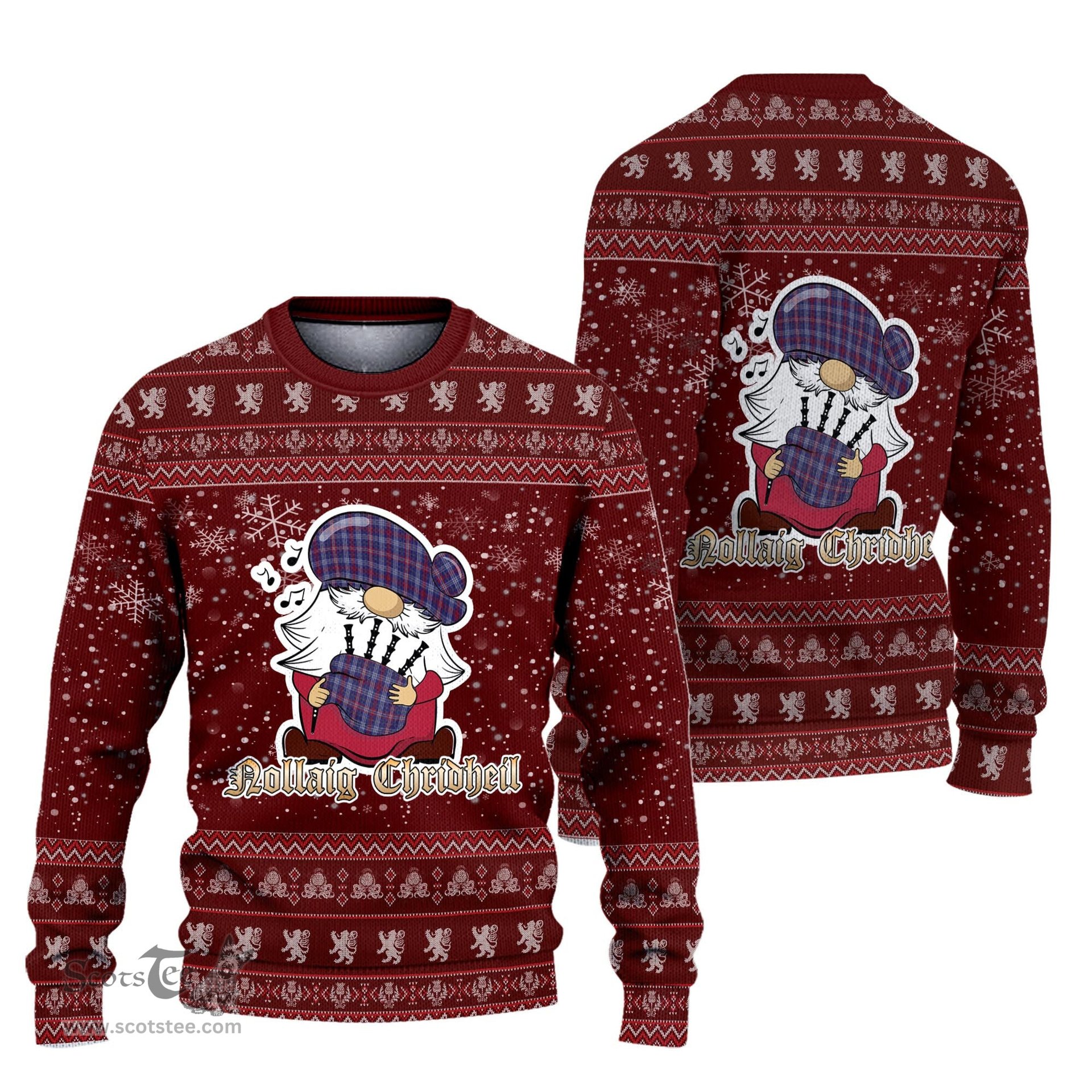 Scottish Parker Clan Christmas Family Tartan Ugly Sweater with Funny Gnome Playing Bagpipes Scottish Plaid Tartan Plaid - ScotsTee - scotstee.com