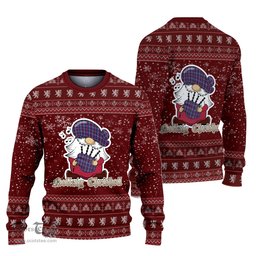 Scottish Parker Clan Christmas Family Tartan Ugly Sweater with Funny Gnome Playing Bagpipes Scottish Plaid Tartan Plaid - ScotsTee - scotstee.com