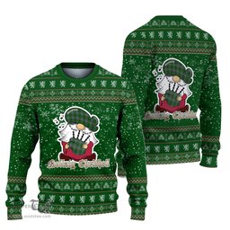 Scottish Pringle Clan Christmas Family Tartan Ugly Sweater with Funny Gnome Playing Bagpipes Scottish Plaid Tartan Plaid - ScotsTee - scotstee.com
