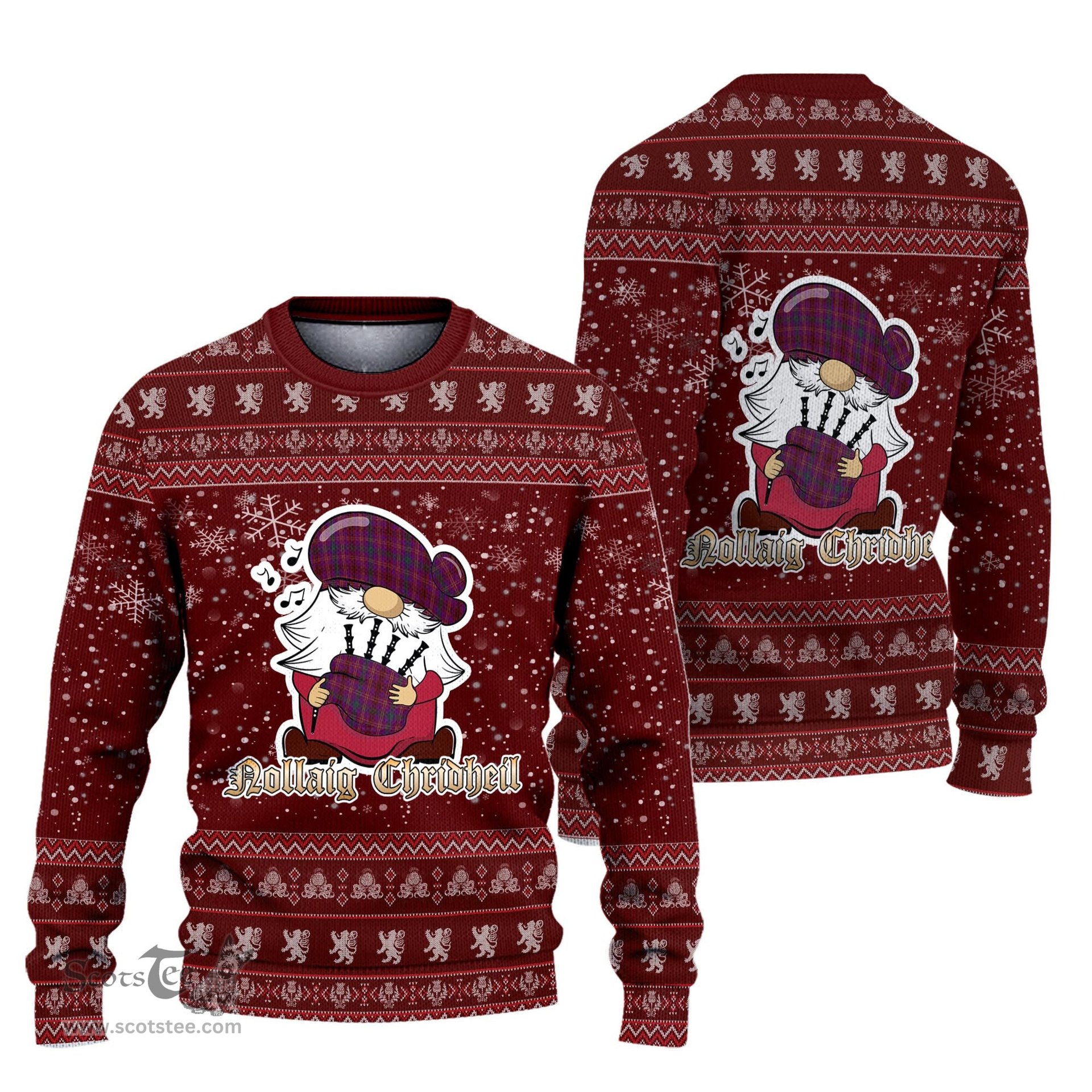 Scottish McCall (Caithness) Clan Christmas Family Tartan Ugly Sweater with Funny Gnome Playing Bagpipes Scottish Plaid Tartan Plaid - ScotsTee - scotstee.com