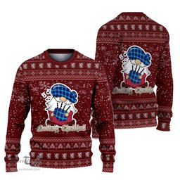 Scottish McKerrell Clan Christmas Family Tartan Ugly Sweater with Funny Gnome Playing Bagpipes Scottish Plaid Tartan Plaid - ScotsTee - scotstee.com