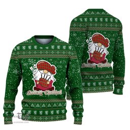 Scottish Morrison Red Modern Clan Christmas Family Tartan Ugly Sweater with Funny Gnome Playing Bagpipes Scottish Plaid Tartan Plaid - ScotsTee - scotstee.com