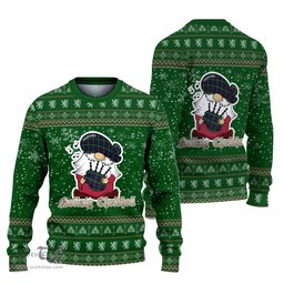 Scottish Malcolm Clan Christmas Family Tartan Ugly Sweater with Funny Gnome Playing Bagpipes Scottish Plaid Tartan Plaid - ScotsTee - scotstee.com