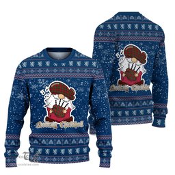 Scottish MacGregor Clan Christmas Family Tartan Ugly Sweater with Funny Gnome Playing Bagpipes Scottish Plaid Tartan Plaid - ScotsTee - scotstee.com