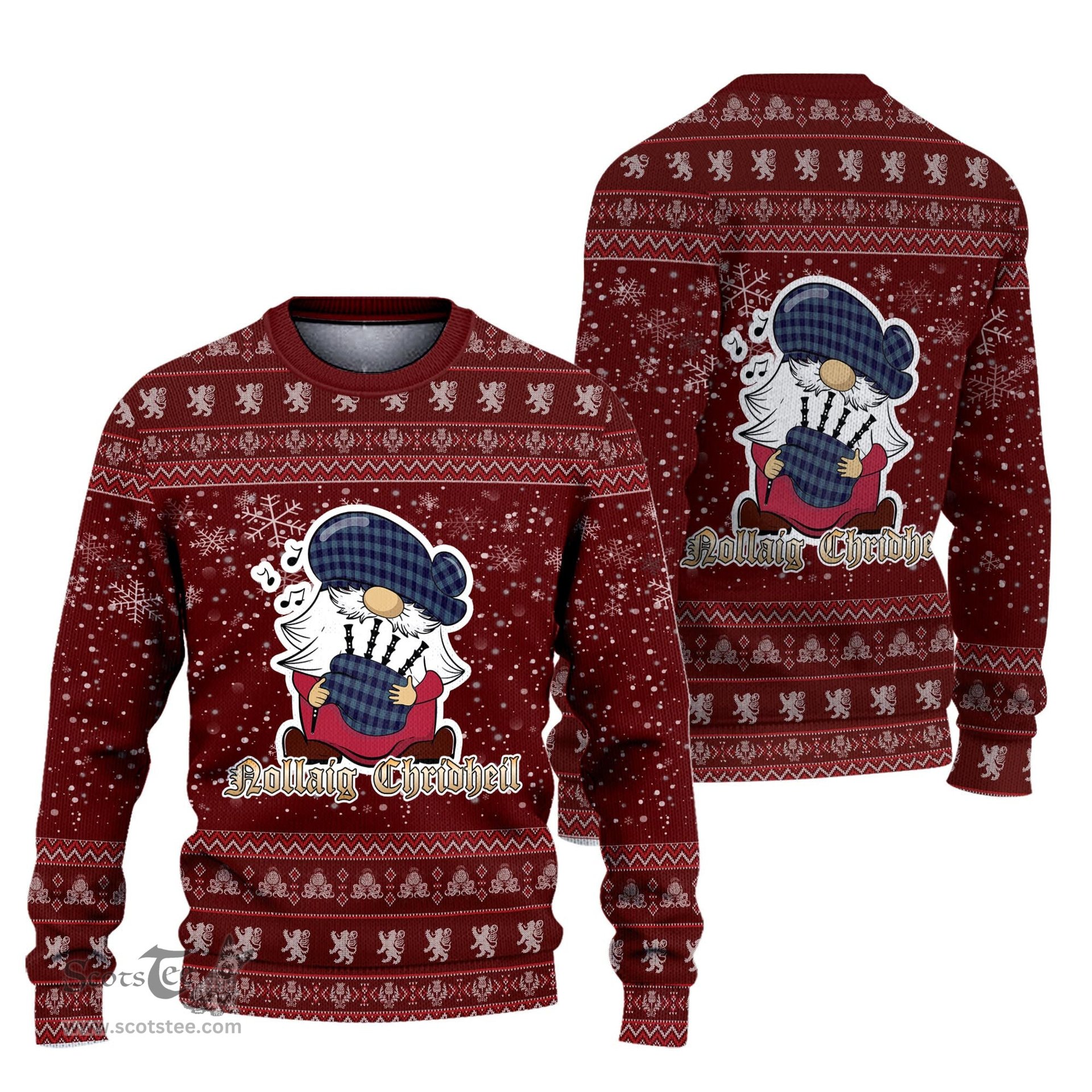 Scottish Roberts of Wales Clan Christmas Family Tartan Ugly Sweater with Funny Gnome Playing Bagpipes Scottish Plaid Tartan Plaid - ScotsTee - scotstee.com
