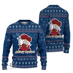 Scottish Matheson Modern Clan Christmas Family Tartan Ugly Sweater with Funny Gnome Playing Bagpipes Scottish Plaid Tartan Plaid - ScotsTee - scotstee.com