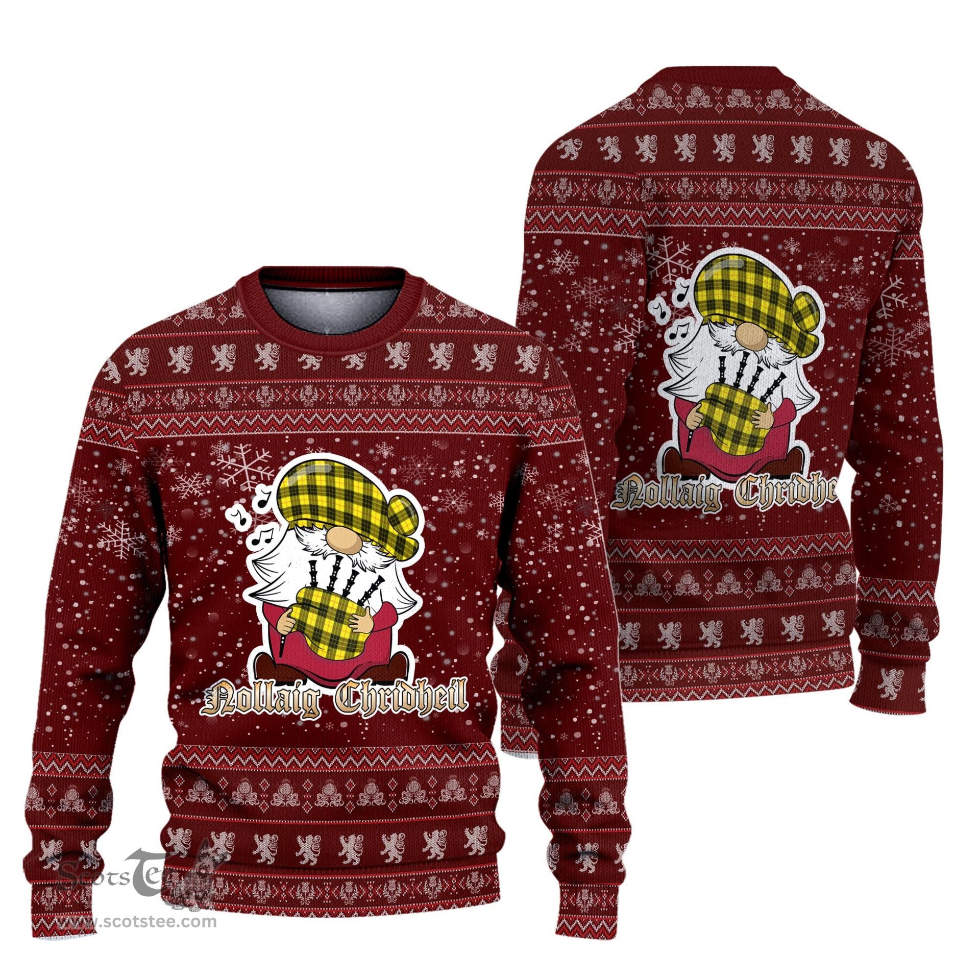 Scottish MacLeod of Lewis Modern Clan Christmas Family Tartan Ugly Sweater with Funny Gnome Playing Bagpipes Scottish Plaid Tartan Plaid - ScotsTee - scotstee.com