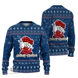 Scottish MacIver Modern Clan Christmas Family Tartan Ugly Sweater with Funny Gnome Playing Bagpipes Scottish Plaid Tartan Plaid - ScotsTee - scotstee.com