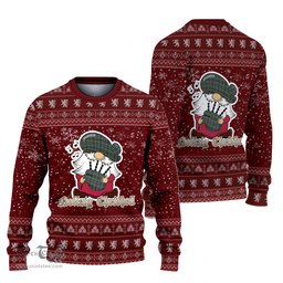 Scottish MacLellan Ancient Clan Christmas Family Tartan Ugly Sweater with Funny Gnome Playing Bagpipes Scottish Plaid Tartan Plaid - ScotsTee - scotstee.com