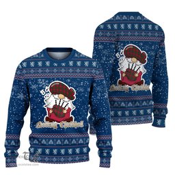 Scottish Rattray Clan Christmas Family Tartan Ugly Sweater with Funny Gnome Playing Bagpipes Scottish Plaid Tartan Plaid - ScotsTee - scotstee.com